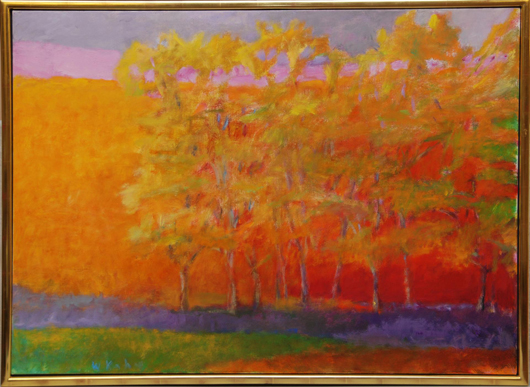 Oil on canvas by Wolf Kahn (American/German, b. 1927), titled ‘Forest Murmurs,’ done circa 1991. Price realized: $29,500. Elite Decorative Arts image.